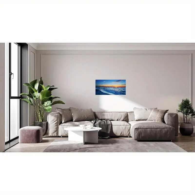 Beach Blue Sky Ocean Sunset Wall Art canvas office home room framed 120x60cm