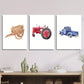 3pcs Vibrant Tractor & Truck Illustrations, Watercolor Metal Print Ready to Hang Art