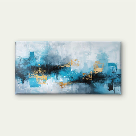 Abstract Blue Gold Oil Art Wall Art Canvas Office Home Room Framed 80x45cm