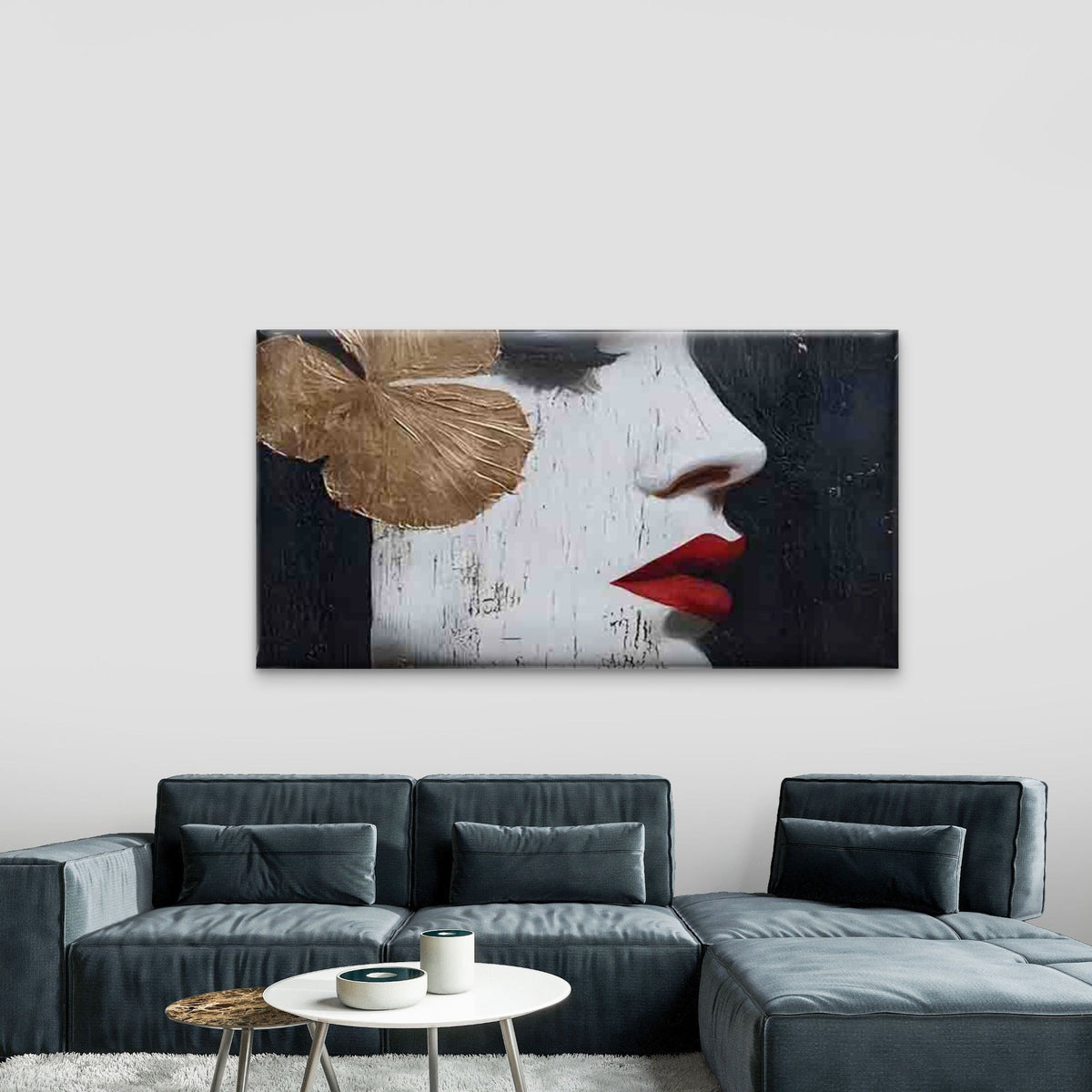 Woman's Side Profile Wall Art Canvas Office Home Room Framed 80x45cm