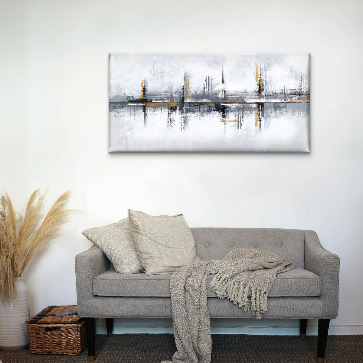 Black Grey Splash Horizon Wall Art Canvas Office Home Room Framed 120x60cm