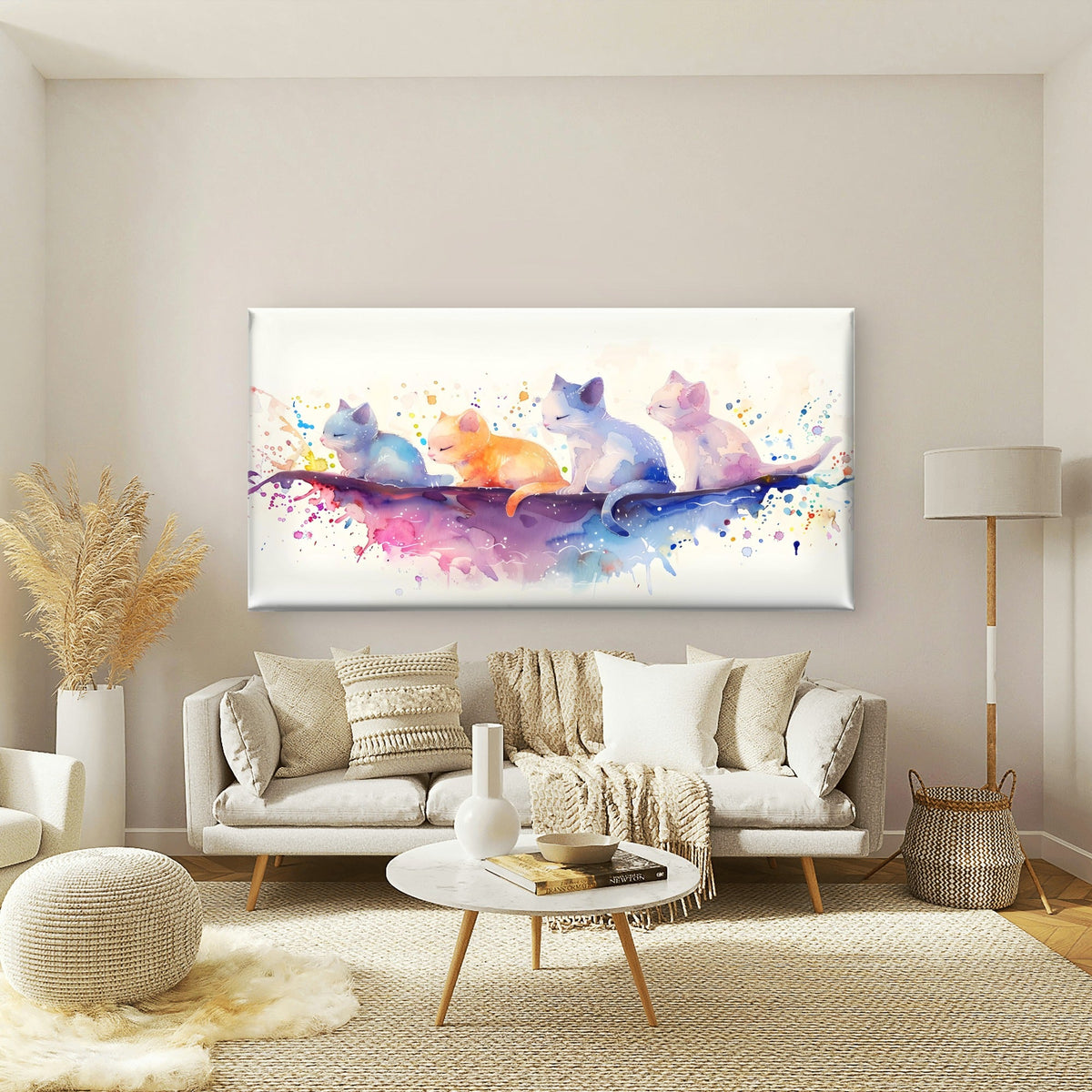 Colorful Dreams of Kittens Wall Art Canvas Office Home Room Framed 120x60cm