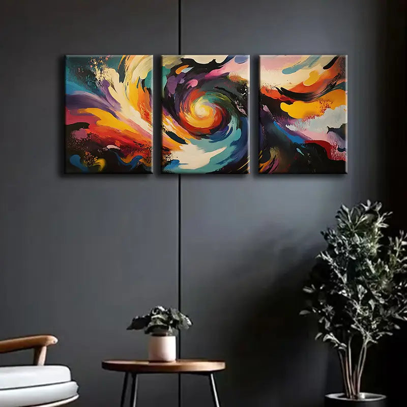 3pcs Swirling Vortex of Colors Metal Print Ready to Hang Art