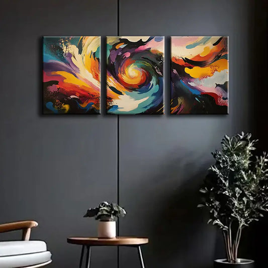 3pcs Swirling Vortex of Colors Metal Print Ready to Hang Art