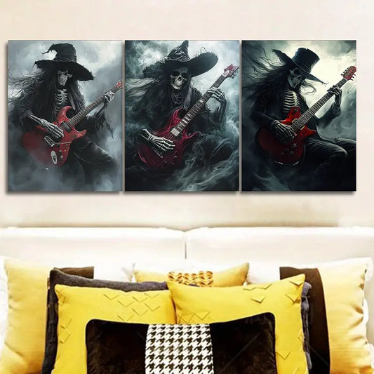 3pcs Death plays Guitar Metal Print Ready to Hang Art