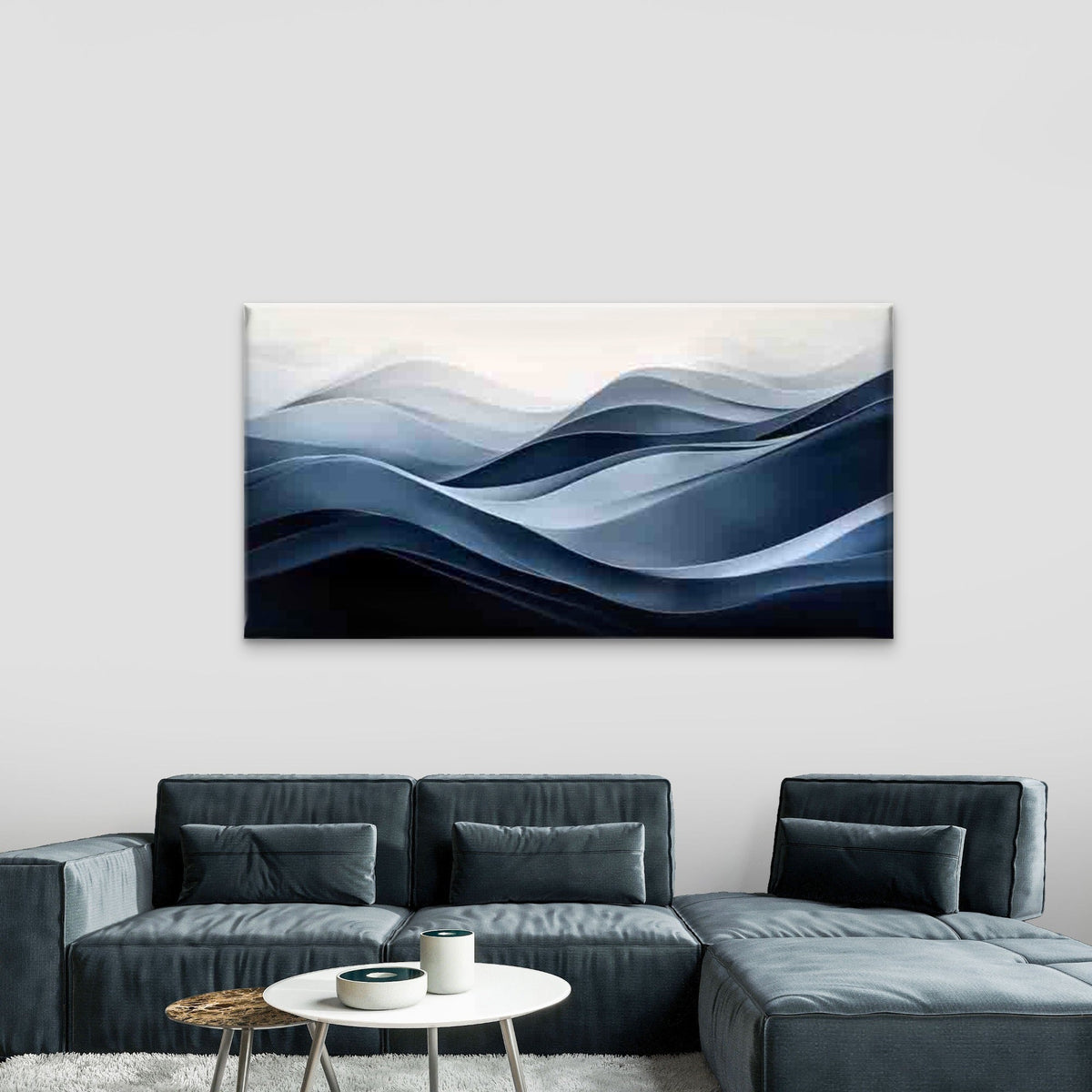 Abstract Wave Design in Blue Wall Art Canvas Office Home Room Framed 120x60cm