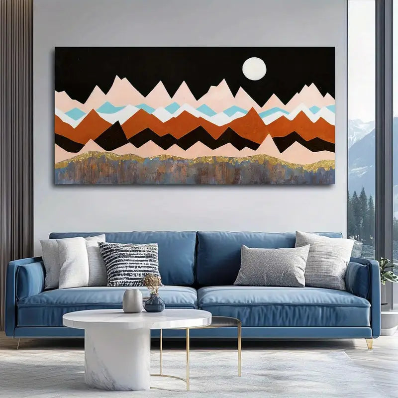Geometric Colorful Full Moon Wall Art canvas office home room framed 120x60cm