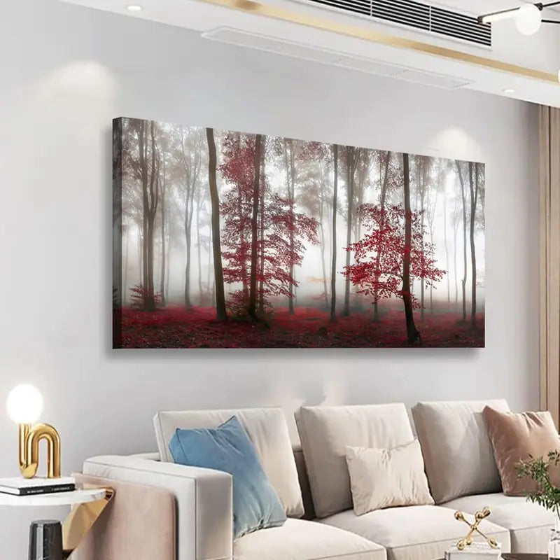 Forest Nature Red Tree Wall Art canvas office home room framed 120x60cm