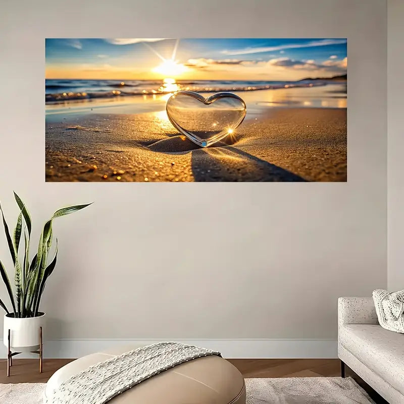 Abstract Heart-Shaped Sunset Beach Wall Art wall canvas office home room framed 120x60cm