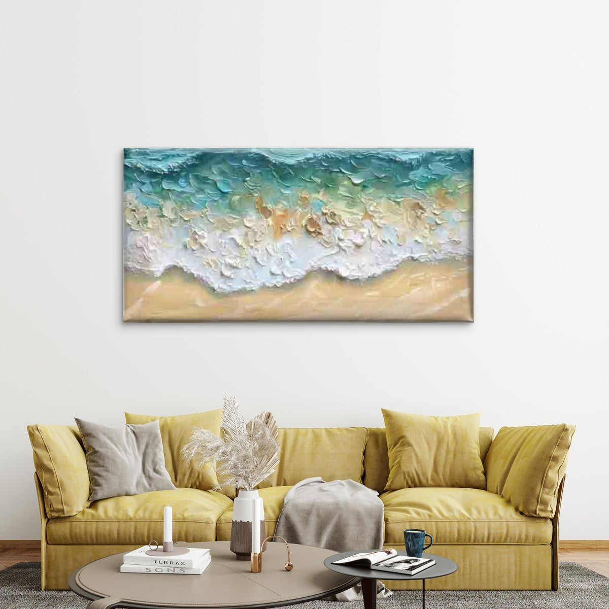 Abstract Depiction of Ocean Wav Wall Art Canvas Office Home Room Framed 120x60cm