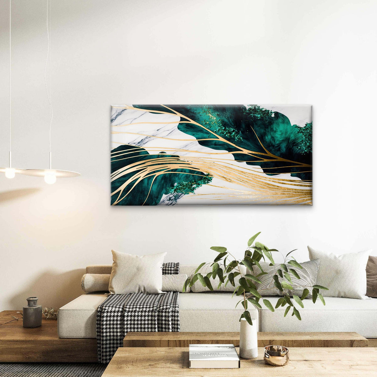 Abstract Emerald Jade Gold Wall Art Canvas Office Home Room Framed 120x60cm