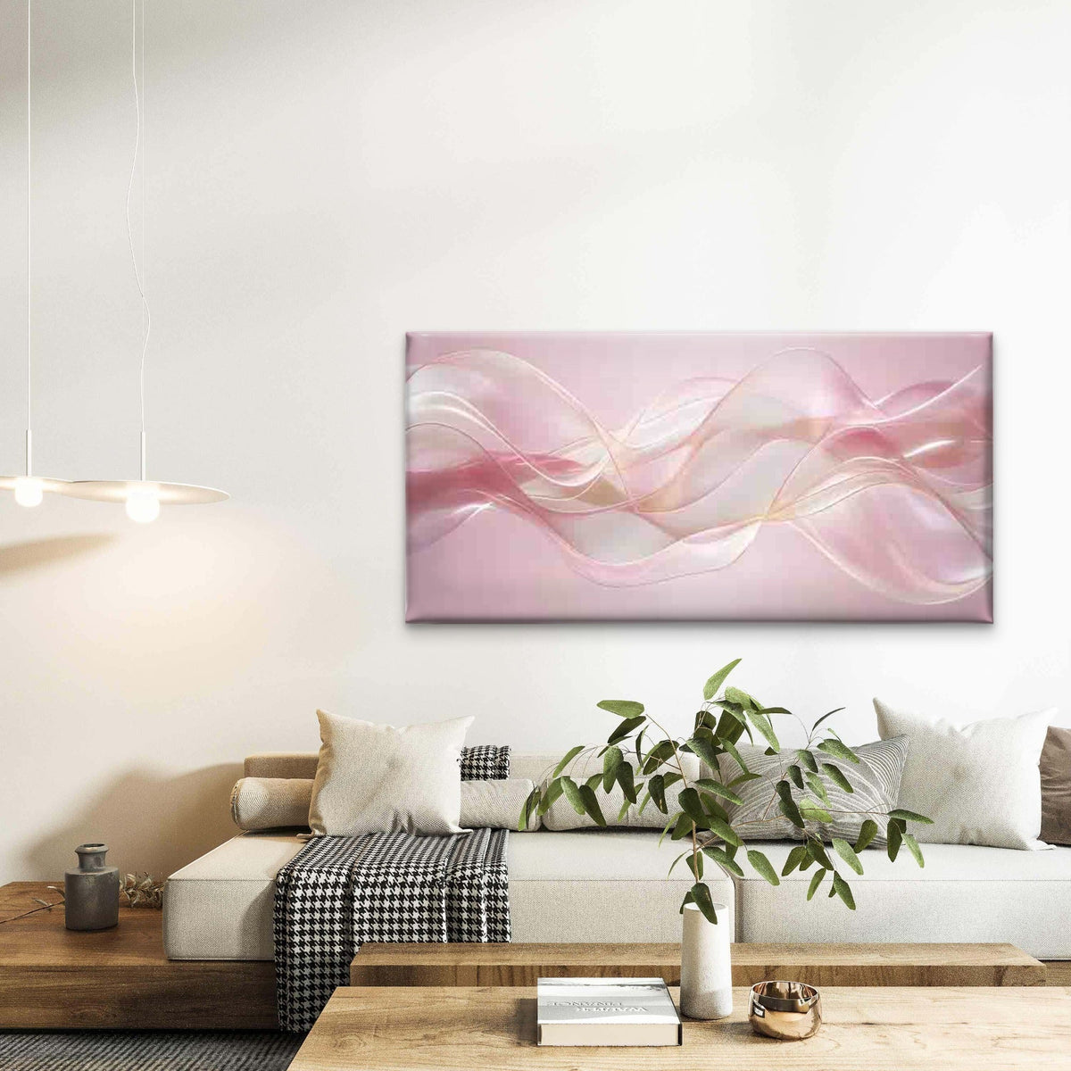 Soft Pink Abstract Fluid Wave Wall Art Canvas Office Home Room Framed 120x60cm