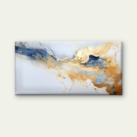 Abstract Navy Blue Gold Leaf Marble Wall Art Canvas Office Home Framed 80x45cm