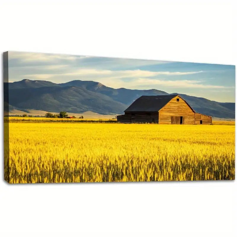 Summer Sunset Old Barn Rye Field Rural Montana Wall Art canvas office home room framed 120x60cm