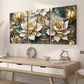 3pcs Light Luxury Style Golden Flower Abstract Art Wall Art Set Canvas Framed 40x60cm - High Quality Print 100% Australian Made Wall Canvas Ready to Hang