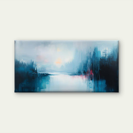 Blue Abstract Painting Wall Art Canvas Office Home Room Framed 80x45cm