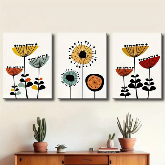 3pcs Modern Medieval Floral Classic Design Metal Print Ready to Hang Art