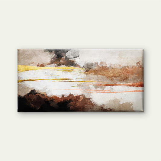 Abstract Brown Beige Textured Clouds Gold Foil Strip Wall Art Canvas Office Home Framed 80x45cm