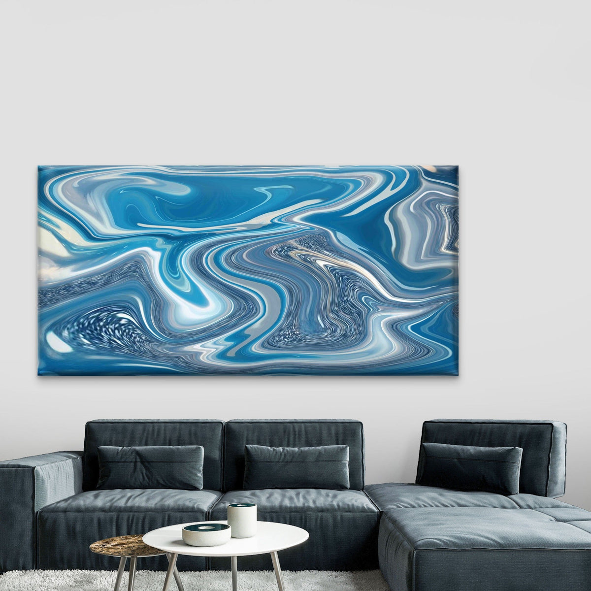 Blue Marble Abstract Texture Wall Art Canvas Office Home Room Framed 80x45cm