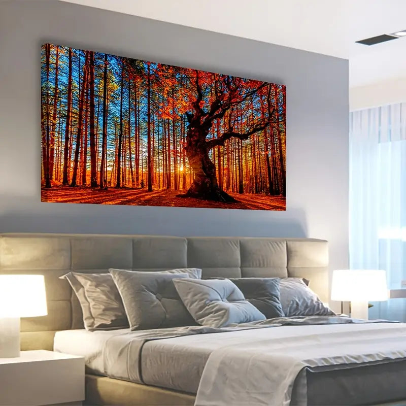 Forest Sunset Vibrant Autumn Majestic Tree Wall Art canvas office home room framed 120x60cm