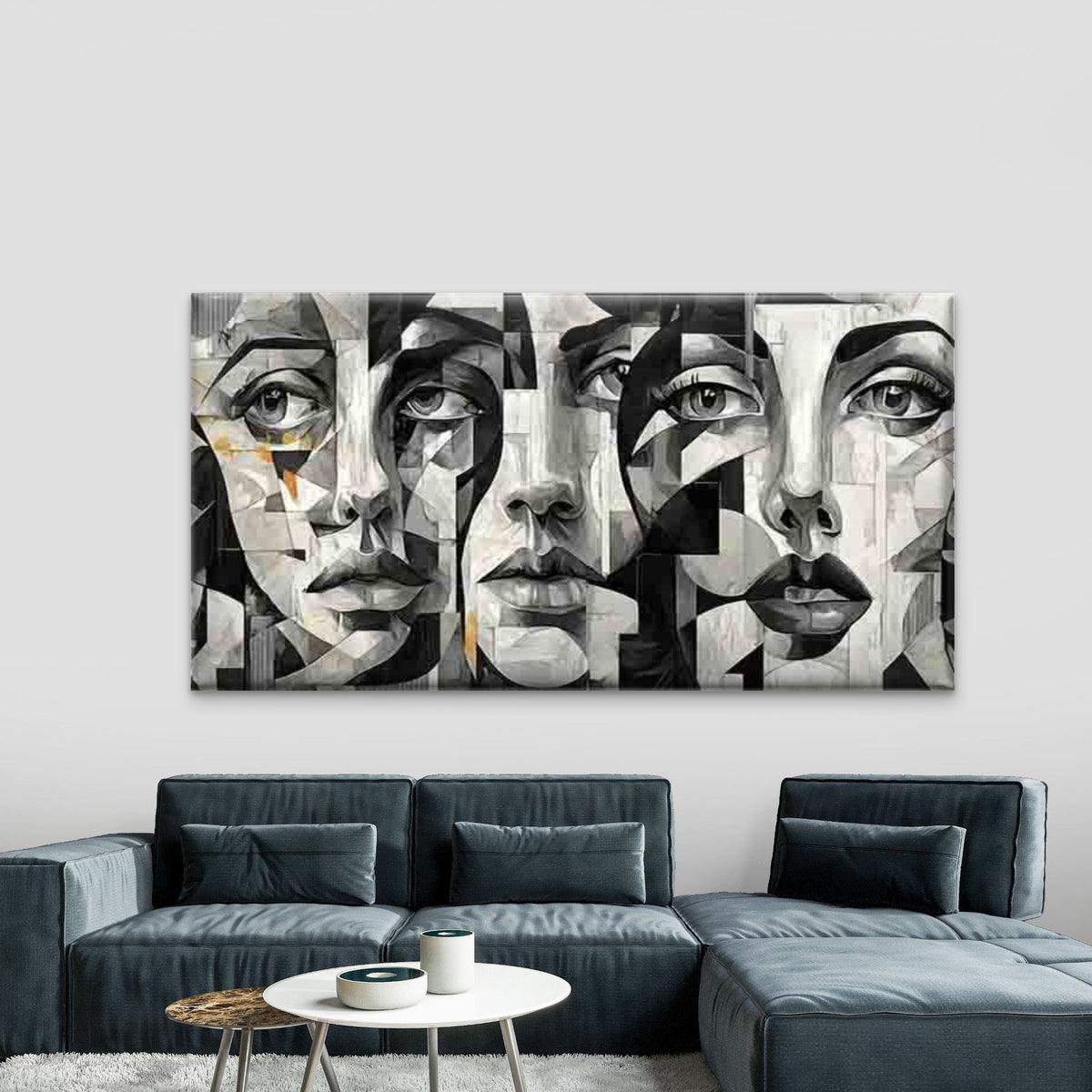 Black White Abstract Face Wall Art Canvas Office Home Room Framed 120x60cm