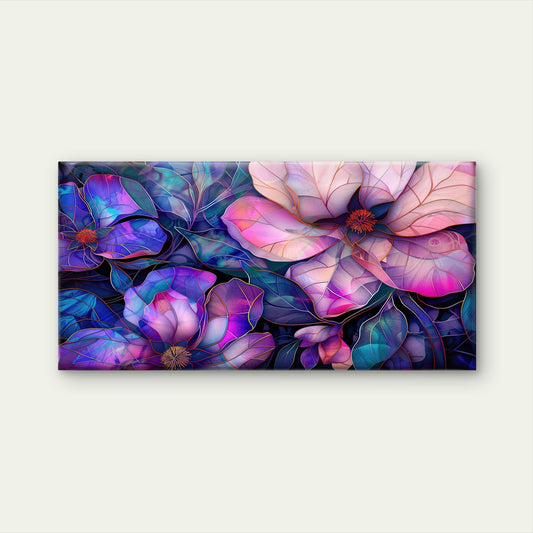 Purple Pink Magnolia Floral Wall Art Canvas Office Home Room Framed 80x45cm