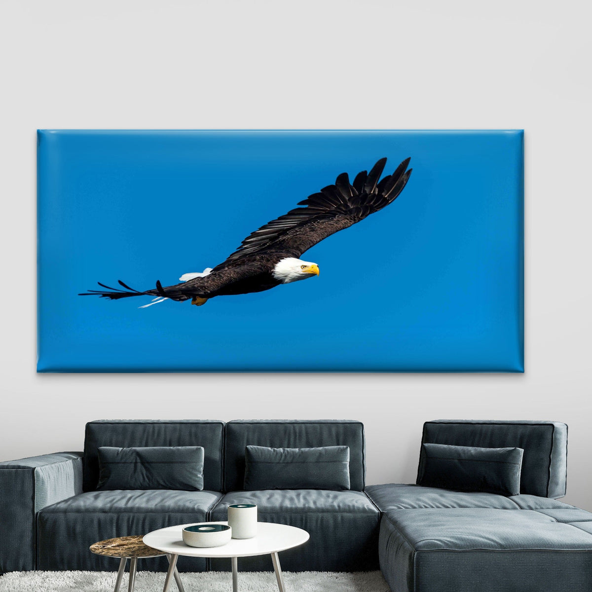 Shot of a Flying Bald Eagle Wall Art Canvas Office Home Room Framed 80x45cm