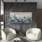 Blue Floral Gold Painting Wall Art Canvas Office Home Room Framed 80x45cm