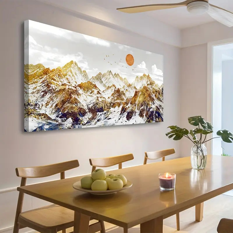 Abstract Winter Mountain Earth Toned Snowy Wall Art canvas office home room framed 80x45cm