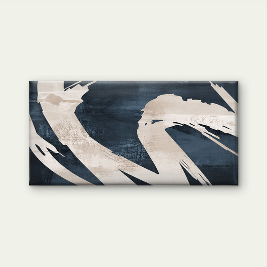 Abstract Navy Blue Beige Splash Wave Wall Art Canvas Office Home Framed 80x45cm