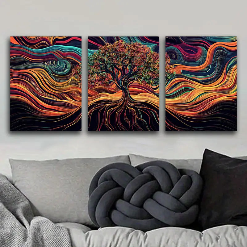 3pcs Psychedelic Tree of Life Design Metal Print Ready to Hang Art