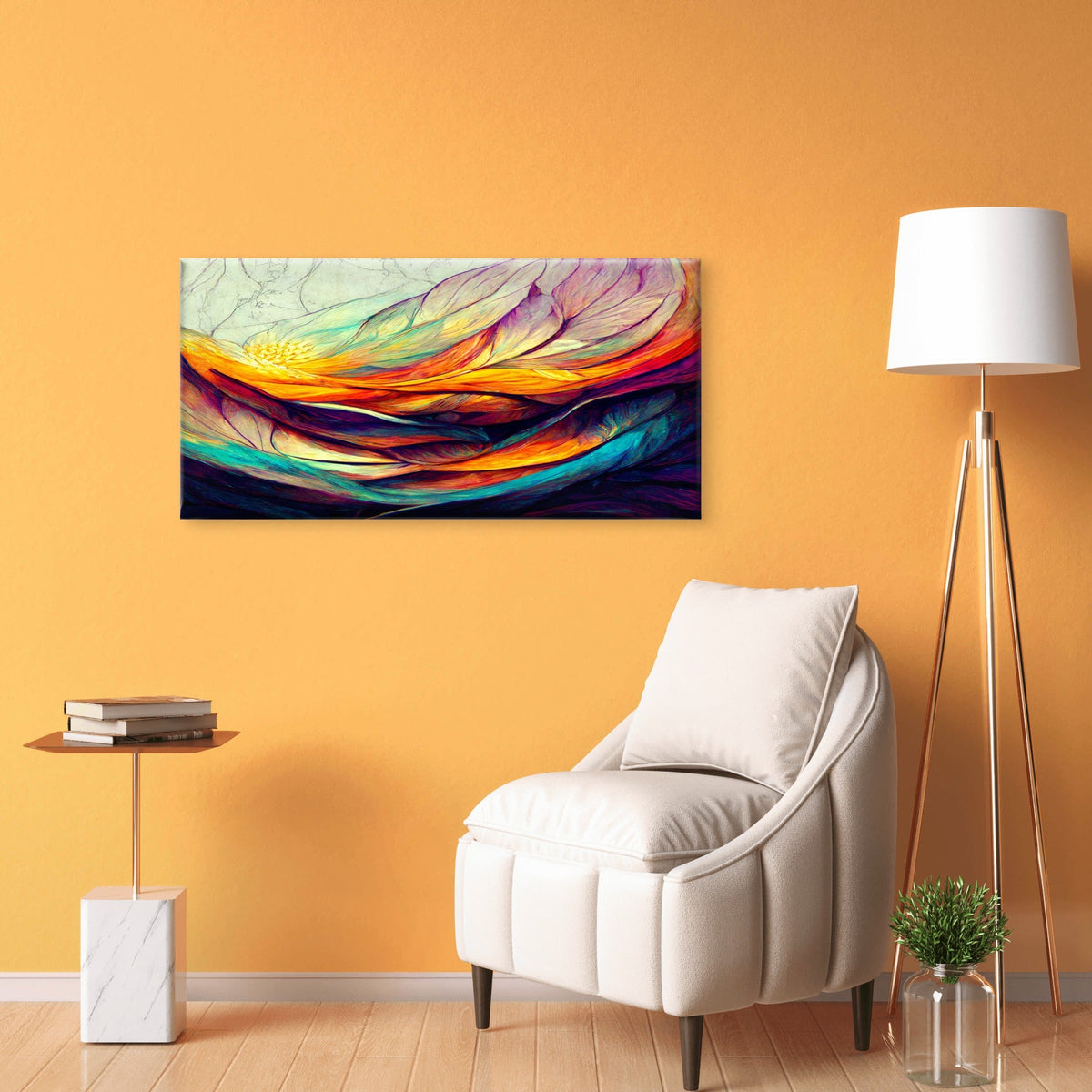 Rainbow Color Wave Pattern Wall Art Canvas Office Home Room Framed 80x45cm