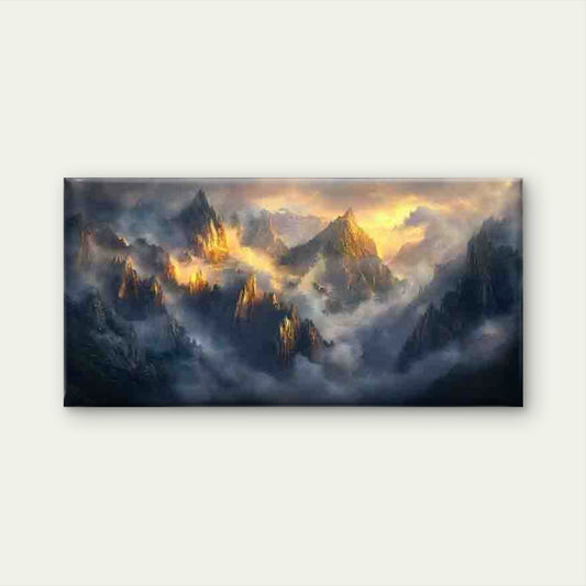 Misty Mountain Landscape Wall Art Canvas Office Home Room Framed 80x45cm