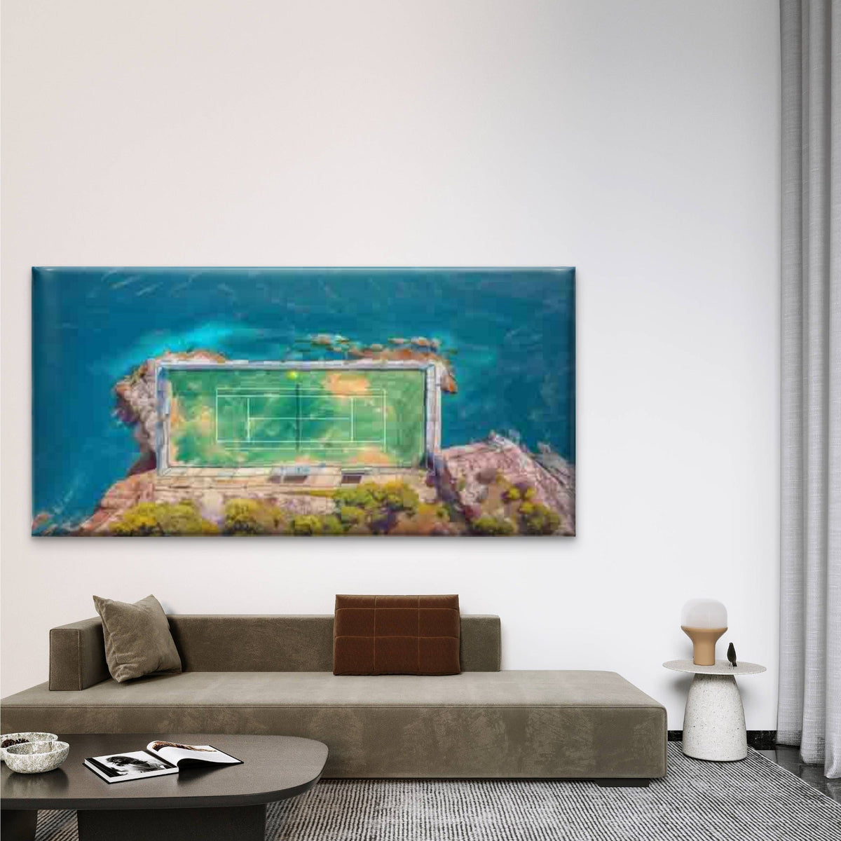 Cliffside Tennis Court Wall Art Canvas Office Home Room Framed 80x45cm