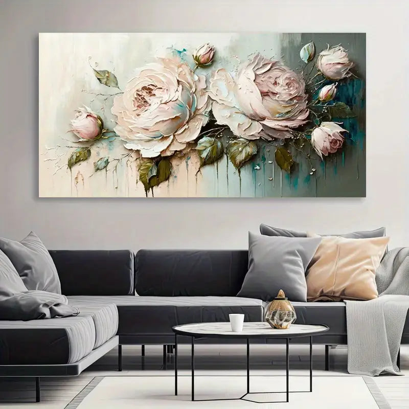 Modern Abstract Print with Soft Pink and Green Wall Art wall canvas office home room framed 120x60cm