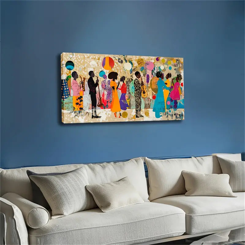 African Cultural Music Party Wall Art Canvas Office Home Room Framed 120x60cm