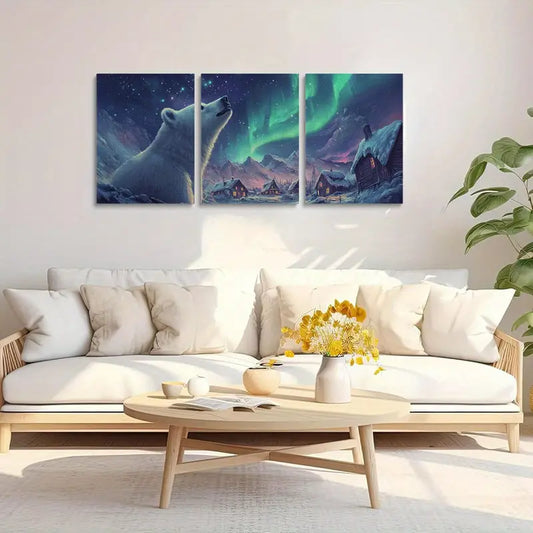 3pcs Northern Lights & Snowy Landscape Design Metal Print Ready to Hang Art