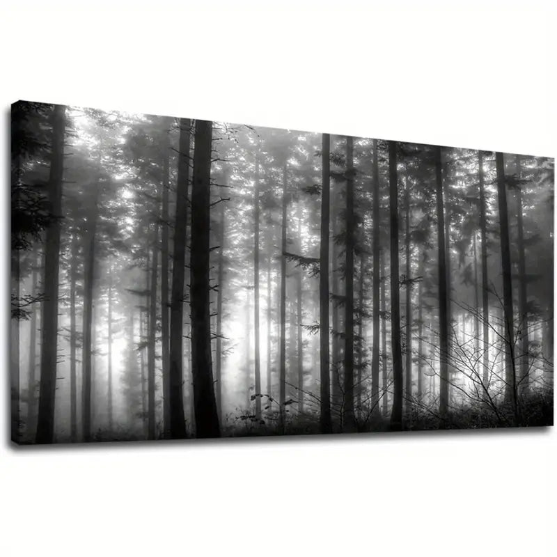 Black & White Foggy Forest Big Trees Nature Wall Art canvas office home room framed 120x60cm