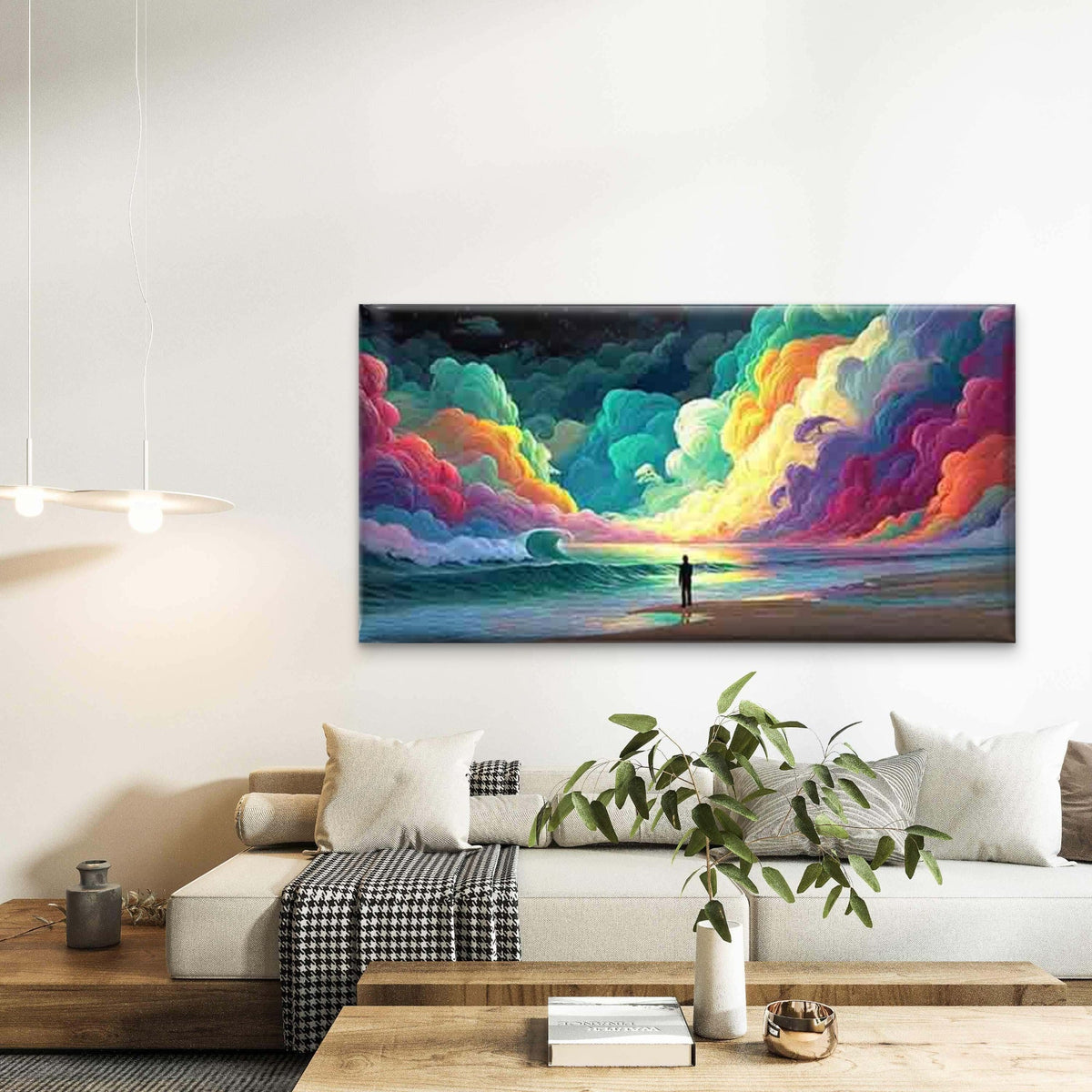 Ocean Sunset with Colorful Clou Wall Art Canvas Office Home Room Framed 120x60cm