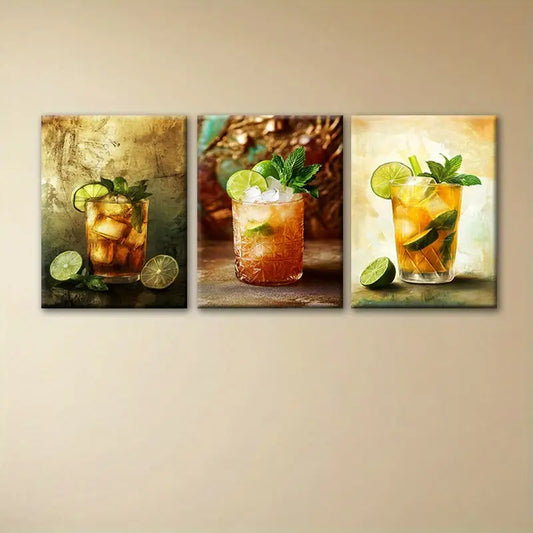 3pcs Mint Iced Tea Contemporary Style Modern Drink Metal Print Ready to Hang Art