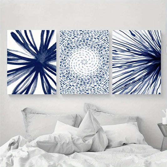 3pcs Blue Abstract Watercolor Dark Painting Metal Print Ready to Hang Art