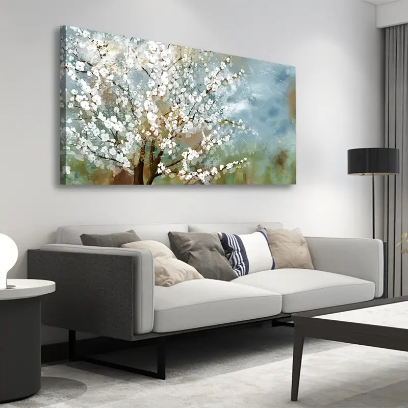 Modern Abstract Blossoming Plum Tree Wall Art canvas office home room framed 80x45cm