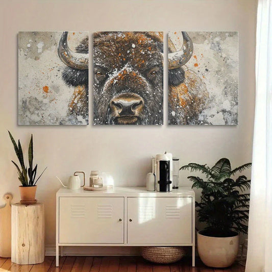 3pcs Watercolor Painting of an Angry Bison Metal Print Ready to Hang Art