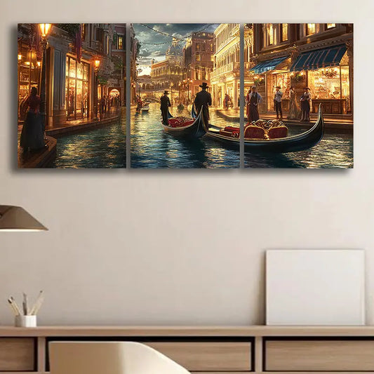 3pcs Venetian Canal Scenery Metal Print Ready to Hang Art