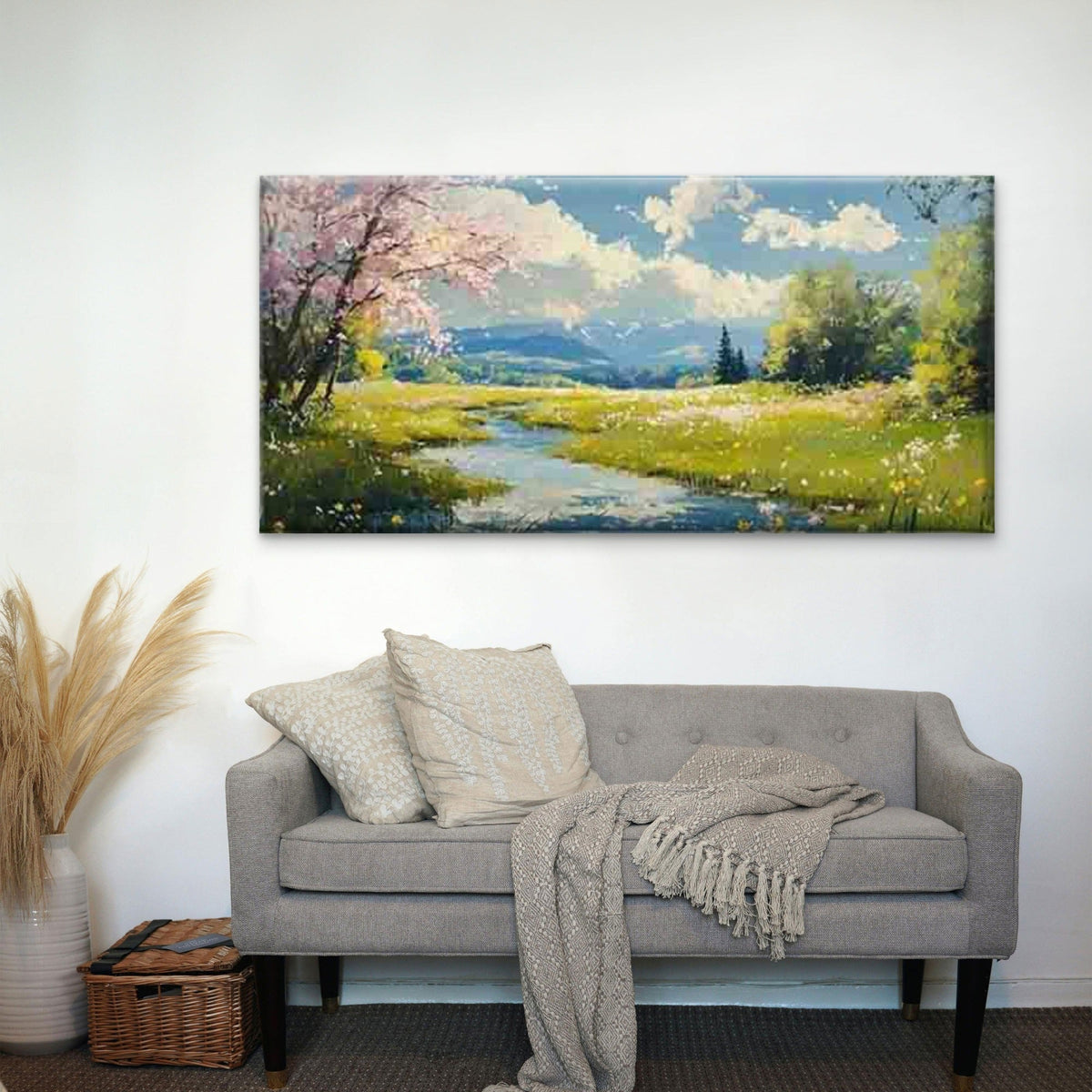 Spring Meadow Wall Art Canvas Office Home Room Framed 80x45cm