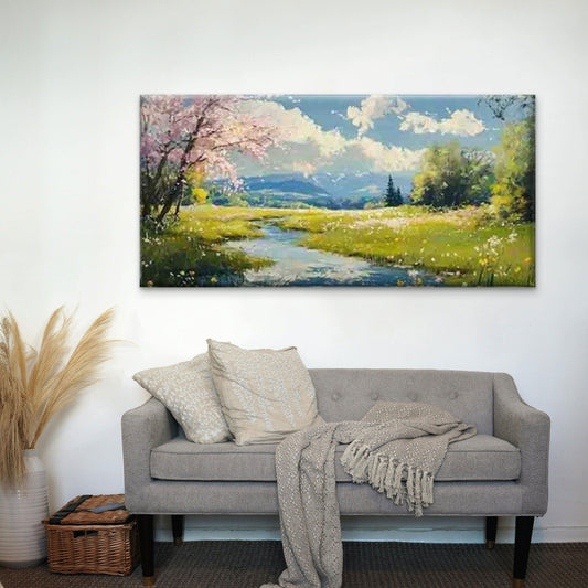 Spring Meadow Wall Art Canvas Office Home Room Framed 80x45cm