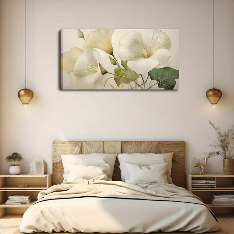 Morning Glory Elegant White Wall Art Canvas Office Home Room Framed 120x60cm