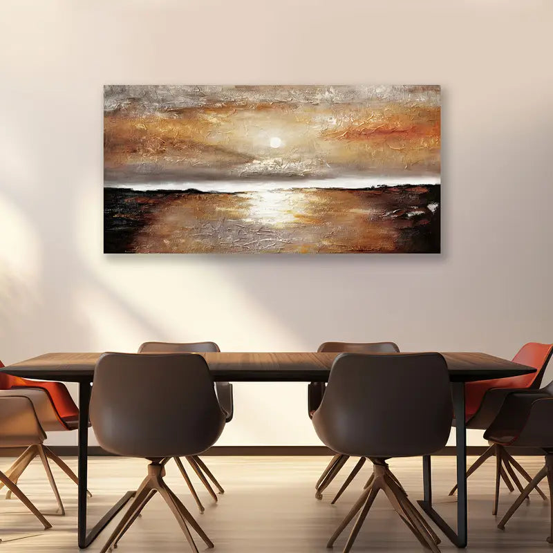 Golden Sunset Lake Scene wall canvas office home room framed 120x60cm