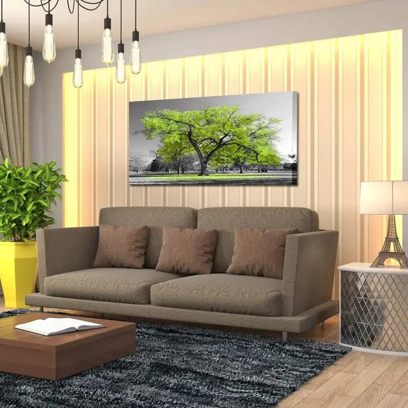 Life Lime Green Tree Landscape Wall Art canvas office home room framed 120x60cm