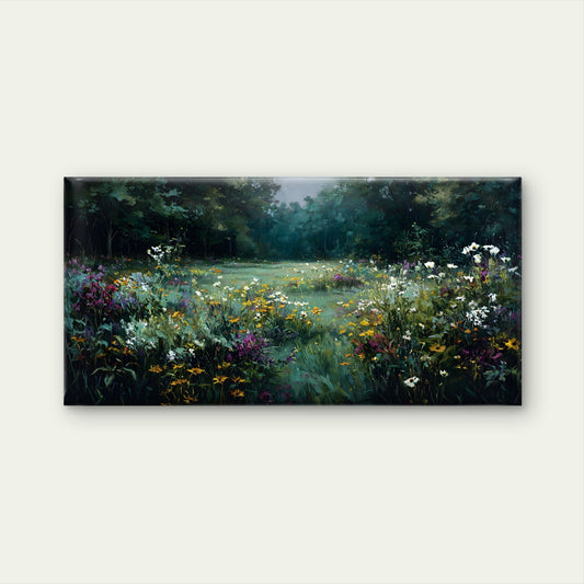 Wildflower Meadow Forest Clear Wall Art Canvas Office Home Room Framed 80x45cm
